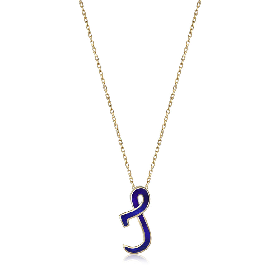 Dark Navy 14K Gold Initial Necklace (J)