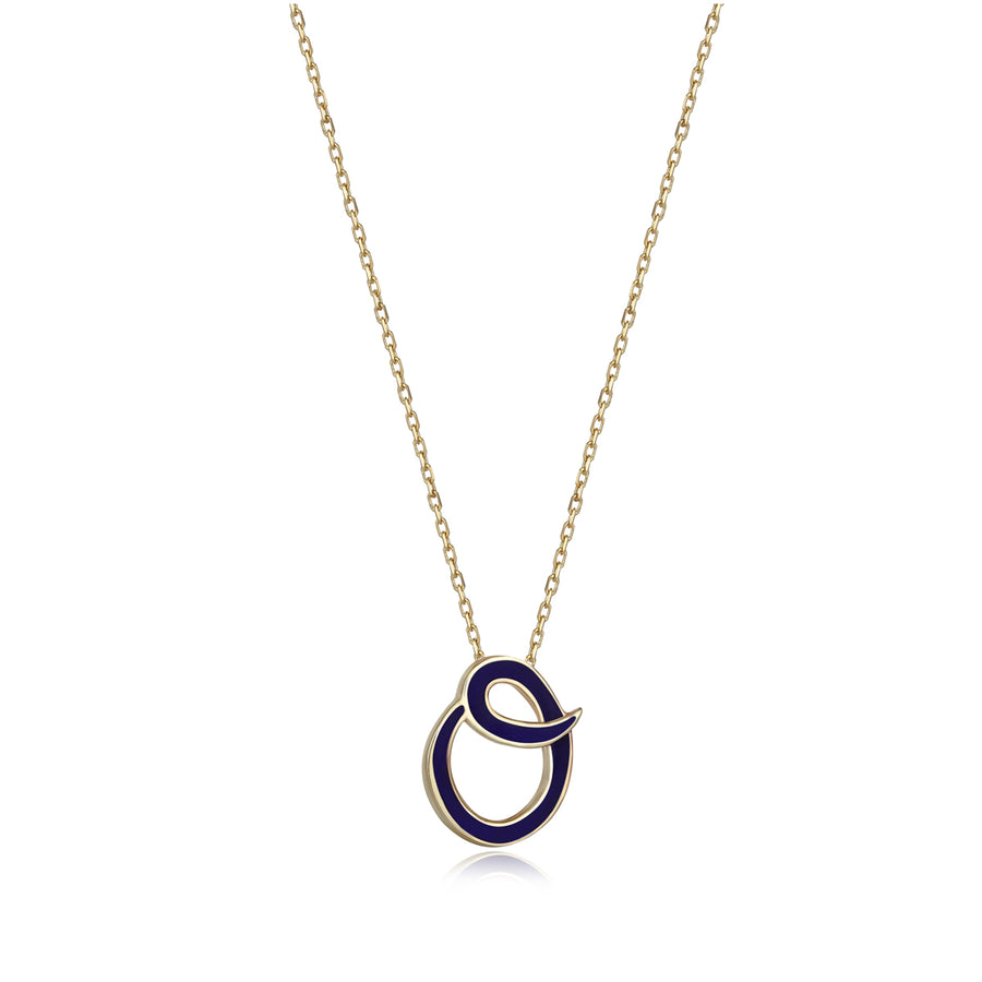 Dark Navy 14K Gold Initial Necklace (O)