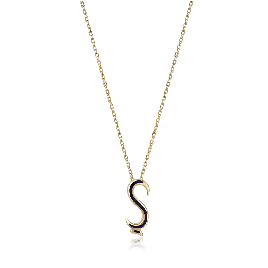 Dark Navy 14K Gold Initial Necklace (Ş)