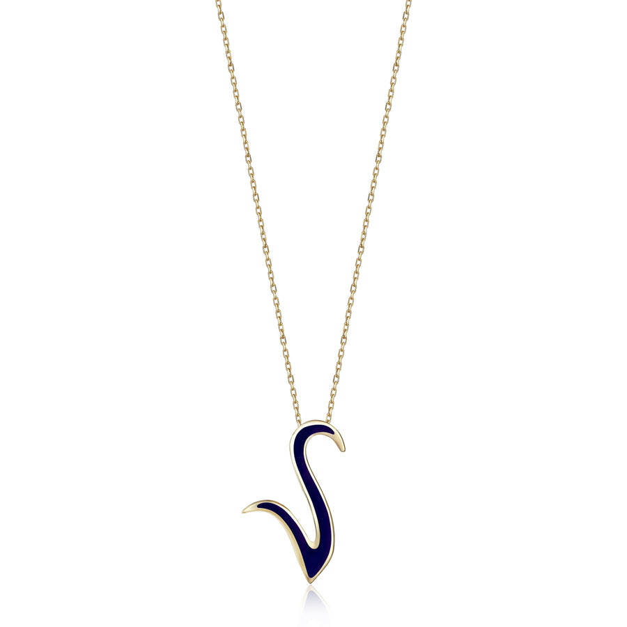 Dark Navy 14K Gold Initial Necklace (S)