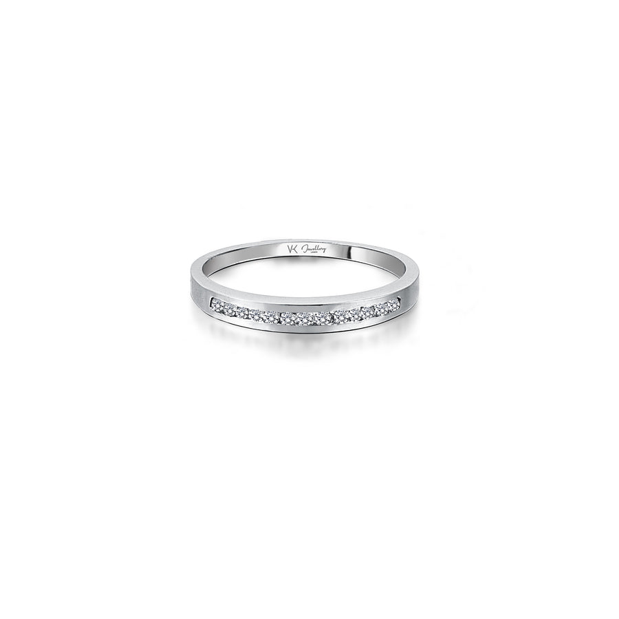 Half Pave Set Diamond 18K White Gold Band