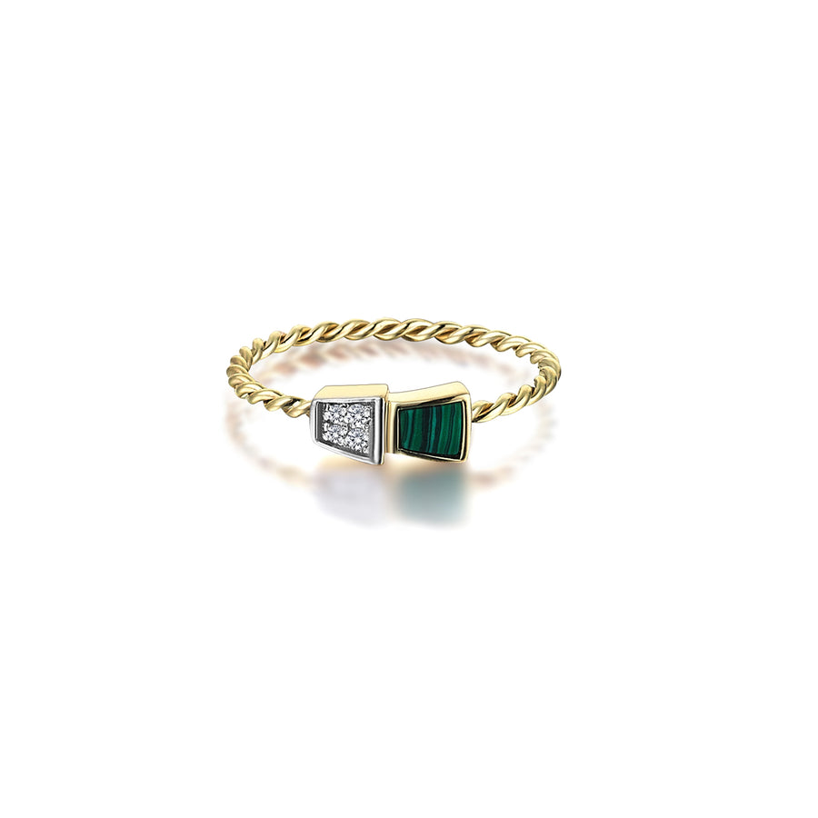 Rina Diamond and Malachite 14K Gold Helical Ring