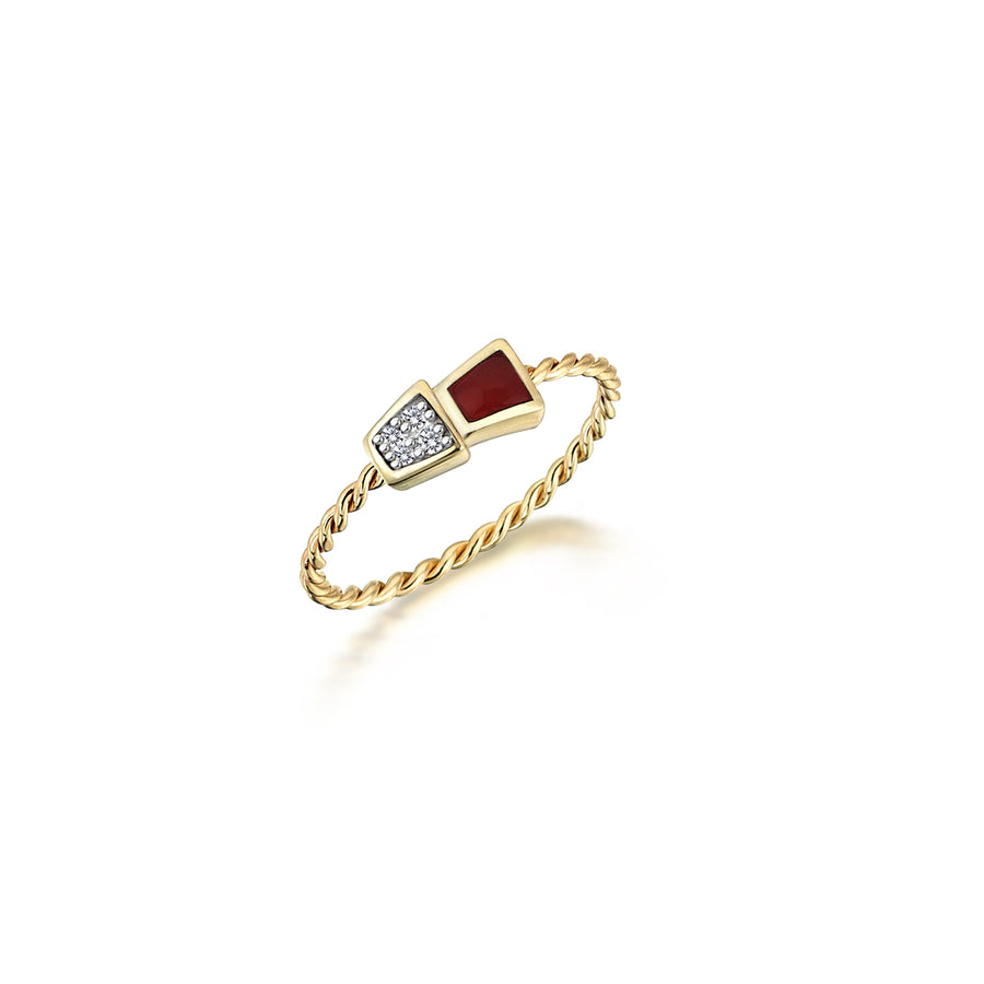 Rina Diamond and Carnelian 14K Gold Helical Ring